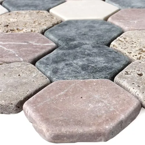 Natursteinfliesen aus Marmor Mosaik Fliesen Tarsus Hexagon Bunt Wand Boden Bad