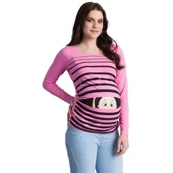 Witzige süße Umstandsmode T-Shirt mit Motiv Schwangerschaft Geschenk - Langarm (Rosa, Medium)