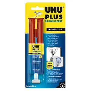 UHU PLUS schnellfest Doppelkammerspritze - Universeller Kraftkleber für viele Materialien. Temperaturbeständig von -40 °C bis +100 °C, wasserfest und chemikalienbeständig. Ideal für schnelle und starke Verbindungen.