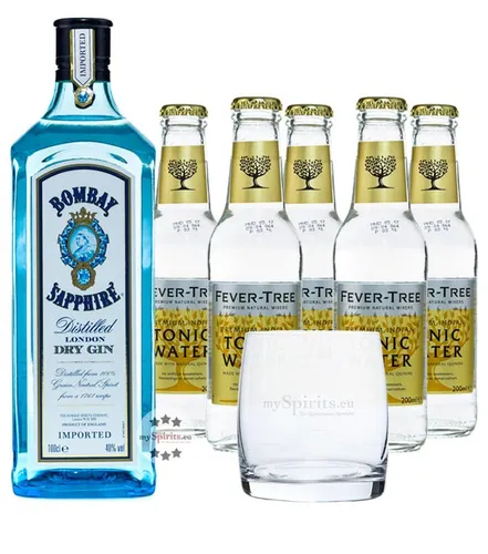 Bombay Sapphire Gin & Fever-Tree Tonic Set - Gin Set mit Bombay Sapphire und Fever-Tree Tonic Water, ideal für erfrischende Cocktails und gesellige Abende.