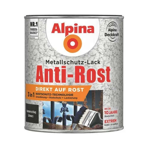 Alpina Metallschutz-Lack Anti-Rost Hammerschlag 2,5 L - Schwarz - Hochwertiger Lack für Metall, UV-beständig und ideal für Außenanwendungen, schützt vor Rost und sorgt für langlebigen Glanz.