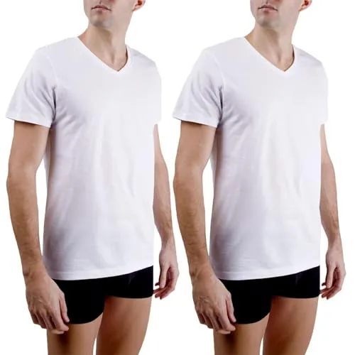 pierre cardin underwear T-Shirt für Herren, Baumwolle, Signatur, V-Ausschnitt, mit Stickerei, Schwarz (2 Stück), weiß, XXL