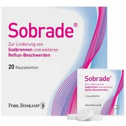 Sobrade Kautabletten - Arzneimittel zur schnellen Linderung von Sodbrennen, schützt die Speiseröhre mit einem Gel-Komplex und ist auch in der Schwangerschaft unbedenklich.