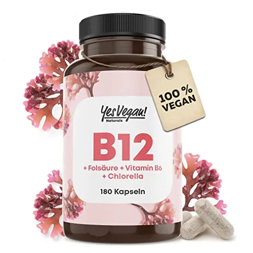 Vitamin B12 hochdosiert (180 Kapseln) - Hochdosierte Kapseln mit aktivem 3-fach B12 Komplex, ideal für eine einfache Einnahme und zur Unterstützung der Ernährung. Enthält Kofaktoren wie Folsäure und Vitamin B6.