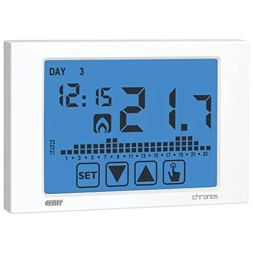 VEMER VE451100 Chronos - Digital Heizungsthermostat, Raumthermostat mit Touchscreen-LCD-Anzeige, Stromversorgung mit Batterien, Weiß