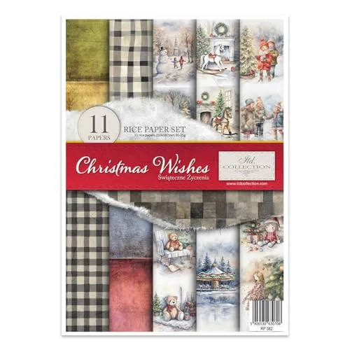 ITD Collection - Reispapier Decopatch - Decoupage Papier - Motivpapier für Serviettentechnik - Rice Paper Sheets - A4 29,7 x 21 cm - Christmas Wishes - RP-082