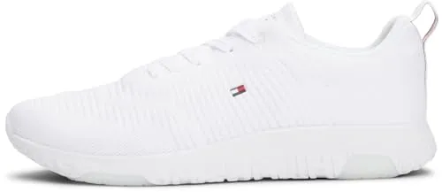 Tommy Hilfiger CORPORATE KNIT RIB RUNNER Herren Sneaker - Leichte Komfort-Schuhe in Weiß, Größe 46 EU - Herren-Sneaker mit hohem Tragekomfort, leichtem und atmungsaktivem Material für den ganzen Tag. Perfekt für entspannte Freizeitlooks und aus 100% Recycling-Polyester.