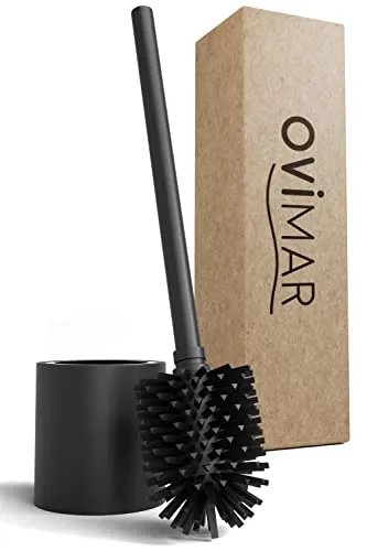 ovimar WC-Bürste Skrova, schwarz matt - Elegante Toilettenbürste mit Edelstahl-Bürstenhalter und flexiblen Silikonborsten für präzise Reinigung. Ideal für modernes Bad-Design.