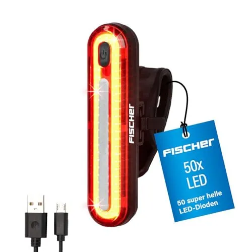 FISCHER LED Akku Stab-Rücklicht für Fahrräder - Fahrradbeleuchtung mit 50 hellen LED-Dioden für optimale Sichtbarkeit. Aufladbar, spritzwassergeschützt (IPX4) und einfach zu montieren – ideal für sicheres Fahren bei jedem Wetter.