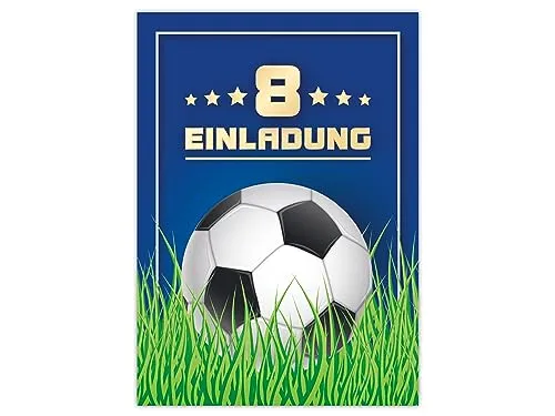 Limonia 12 Einladungskarten zum 8. Kindergeburtstag Fußball Einladung Geburtstag Mädchen Kinder Jungs Jungen Boys Fussball Turnier blau
