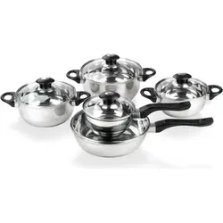 Banquet 48HF126510GL Gemischtes Kochgeschirrset, Schwarz/Edelstahl - Vielseitiges 10-teiliges Set aus Edelstahl und Kunststoff, inklusive Töpfen und Pfanne für alle Herdarten, ideal für jeden Kochliebhaber.