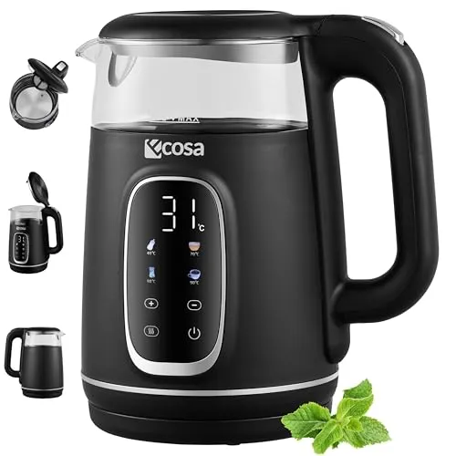 Ecosa® Wasserkocher mit Temperatureinstellung - 1,7L Teekocher aus Glas & Edelstahl - Wasserkocher für präzise Temperaturwahl von 40°C-100°C, ideal für Tee, Kaffee und Babymilch. Mit Warmhaltefunktion und 360° drehbarer Basis für maximalen Komfort.