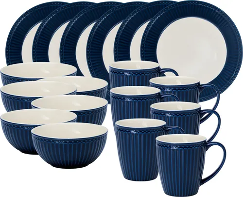 Greengate Frühstücks-Set Alice 18tlg in Dunkelblau - Elegantes 18-teiliges Frühstücksset in dunkelblau, ideal für stilvolle Frühstücke und gesellige Brunches. Hochwertige Verarbeitung für täglichen Genuss.