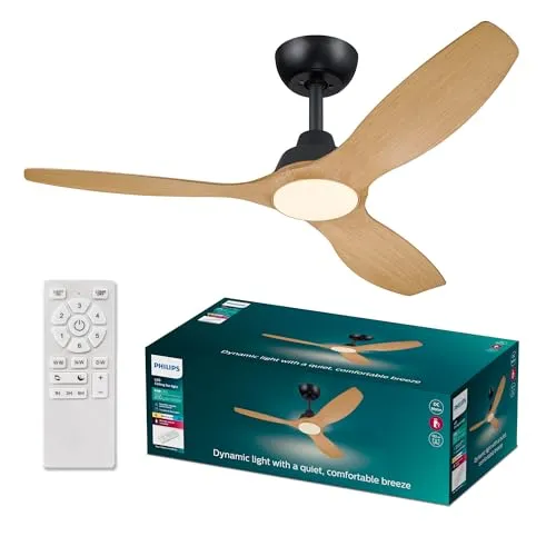 Philips LED Olas Deckenventilator 30 W mit Fernbedienung - Ventilator mit dimmbarem Licht und breiten Flügeln für starken Luftstrom, ideal für ganzjährige Nutzung in jedem Raum.
