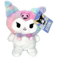 Hello Kitty Kuromi Plüschbär Regenbogen Disney Kuschelmaskottchen - 24 cm - Zauberhaftes Kuromi Plüschtier mit einzigartigem Pastell-Regenbogen-Design. Perfekt zum Kuscheln und Sammeln für Fans. Detailreich und weich, ideal für Kinder und Sammler.