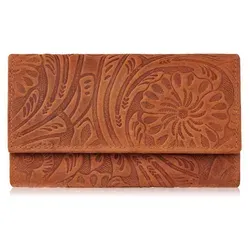 Damen Vintage Leder Geldbörse mit Blumen orange groß Paolo Peruzzi T-108-HOR - Orange