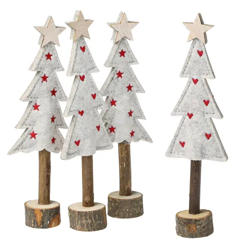 Tannenbaum Deko Filz Beige Rot Weihnachtliches Set 21cm 4 Stk, 4 Stück