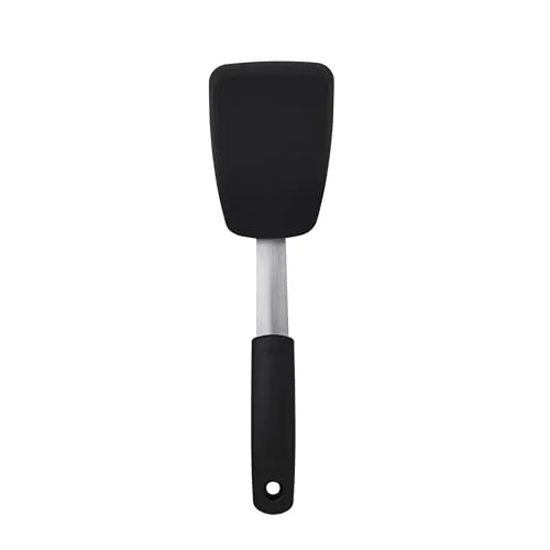 OXO Good Grips flexibler Pfannenwender – spülmaschinenfester Pfannenheber aus Edelstahl und Silikon zum einfachen Wenden von Spiegeleiern, Burger-Patties und mehr – schwarz