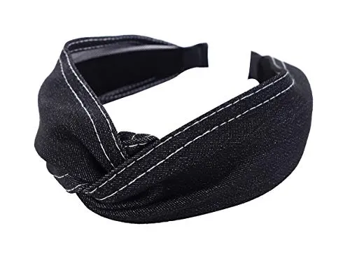 axy Breiter Haarreif mit raffinierten Knoten und Jeans Stoff - Vintage-Wunderschön Stirnband Haarschmuck Damen Haarreifen HR34b Jeansoptik (Jeansoptik - Schwarz)