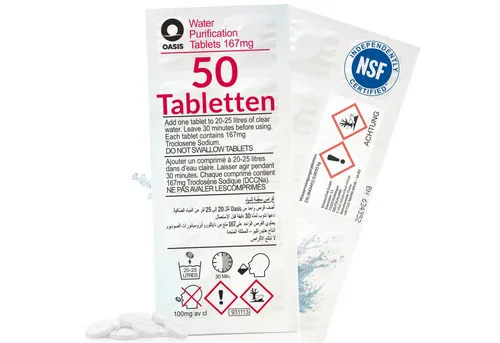 Wicked Chili Chlortabletten 50 Wasserreinigunstabletten - Campingzubehör für sichere Trinkwasseraufbereitung - Effektive Desinfektion gegen Bakterien, Viren und Parasiten mit einfacher Anwendung für Notfälle.