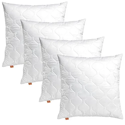 Sleepling 80x80 cm Kopfkissen 4er Set - Allergikerfreundlich und Waschbar - Kissen für Allergiker, 100% Polyester, waschbar bis 60 Grad, Made in EU, flexibel anpassbare Füllmenge für individuellen Schlafkomfort.