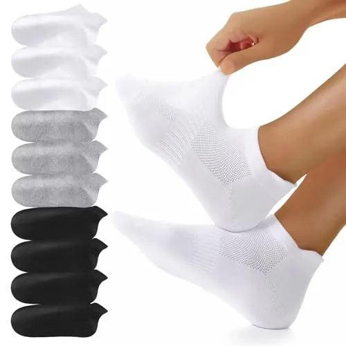 YouShow 10 Paar Sneaker Socken Herren Damen Atmungsaktiv Sportsocken, Kurze Socken Baumwolle Knöchelsocken Laufsocken Schwarz Weiß Grau 47-50