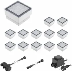 ledscom.de LED Pflaster-Stein Gorgon, 10x10cm, 12V, kalt-weiß, 13er Set - Vielseitige Außenbeleuchtung: Der robuste LED Pflasterstein sorgt für stimmungsvolle Akzente auf Ihrer Terrasse und ist begehbar. Mit IP67 Schutzart ist er perfekt für jeden Wettereinsatz geeignet.