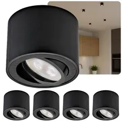 Sweet Led 4x Deckenspots Schwarz Gebürstet – Schwenkbare Aufbauspots mit 5W LED Modul - Moderne Deckenspots aus gebürstetem Aluminium – schwenkbar und mit 5W LED Modul für warmweißes Licht (3000K). Ideal für stilvolle Innenbeleuchtung in Wohnzimmer, Küche oder Flur.