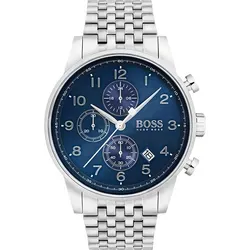 Hugo Boss Herrenuhr 1513498 - Navigator - Blau/Silber - Elegante Herrenuhr mit hochwertigem Edelstahlarmband und marineblauem Zifferblatt. Präzises Quarzwerk und wasserdicht bis 50m - ideal für den Alltag.