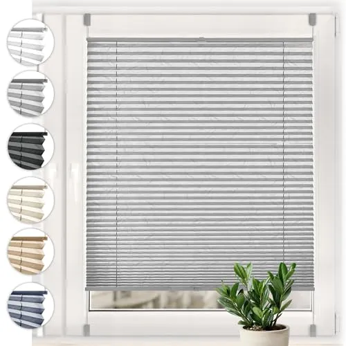 Sonello Plissee Crush Klemmfix ohne Bohren 55cm x 140cm Grau Faltrollo Plisseerollo Jalousie für Tür & Fenster Blickdicht Sichtschutz Sonnenschutz Fertifplissee Rollo