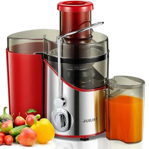 Juilist Licuadora para Verduras y Frutas, Canal de Alimentación de 65 mm, 3 Posiciones, con Cepillo de Limpieza, Fácil de Limpiar, Sin BPA, Rojo