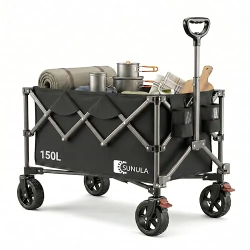 SUNULA Faltbarer Bollerwagen 120KG Tragkraft - Flexibler Handwagen mit ergonomischem Ein-Klick-Handgriff, kinderleicht zusammenklappbar und ideal für Transport und Lagerung. Robuster 600D Oxford-Stoff sorgt für Langlebigkeit.