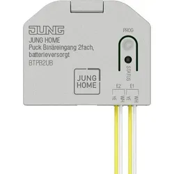 Jung BT P B2 U B Binäreingang 2-fach – JUNG HOME Puck - Zwei unabhängige Binäreingänge zur drahtlosen Steuerung von Geräten im JUNG HOME System. Einfache Inbetriebnahme über die JUNG HOME App, kompakte Montage und vielseitige Einsatzmöglichkeiten.