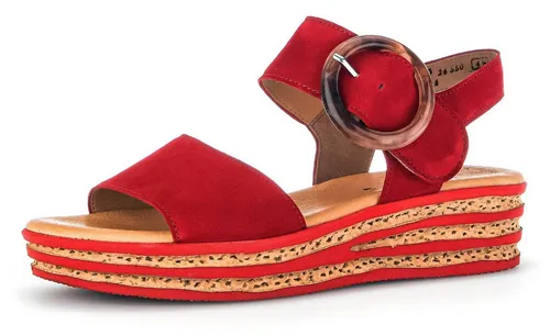 Gabor Keilsandalette - Trendige rote Sommerschuhe mit Zierschnalle - Wanderschuhe mit modischem Keilabsatz, bequemem Klettverschluss und Gabor BEST FITTING für optimalen Tragekomfort.