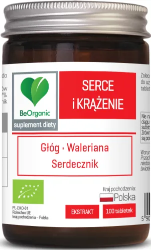 BeOrganic - Herz und Kreislauf BIO - Weißdorn - Baldrian - Nahrungsergänzungsmittel - Ohne Zusatzstoffe - Veganer - 100 Tabletten