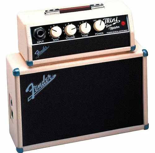 Fender Mini Tone Master Amplifier Gitarrenverstärker - Kompakter 1 Watt Gitarrenverstärker mit zwei 2" Lautsprechern, integriertem Distortion-Effekt und klassischem Vintage-Tweed-Design – ideal für Musiker unterwegs.