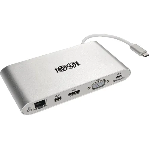 Eaton Tripp Lite USB C Docking Station 4K - Vielseitige Laptop-Dockingstation mit USB-A, HDMI, VGA und Gigabit Ethernet. Perfekt für effizientes Arbeiten und einfache Anschlussmöglichkeiten.