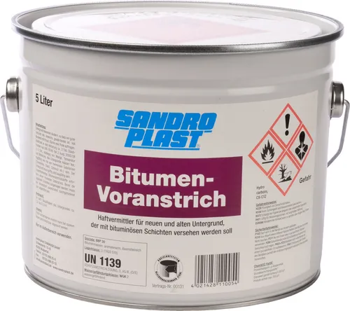 SANDROPLAST Bitumen Voranstrich 5 Liter - Effektive Grundierung - Hochwertiger Bitumenanstrich für zuverlässige Haftung und Schutz. Ideal für verschiedene Oberflächen, sorgt für eine optimale Grundlage bei Bauprojekten.