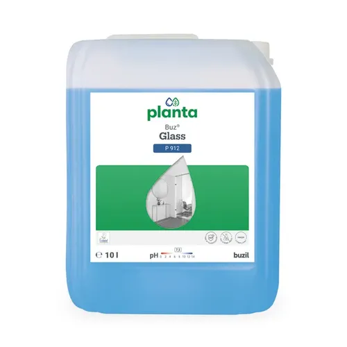 Buzil Planta Buzil Buz Glass P912 - 10 Liter Glasreiniger - Ökologischer Glasreiniger für Innenverglasungen, Spiegel und Kfz-Scheiben. Öko-zertifiziert mit schneller, streifenfreier Trocknung und praktischer Sprühverschluss für punktuellen Einsatz.