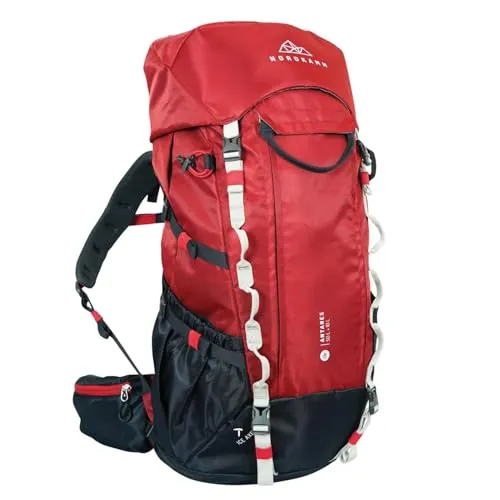 NORDKAMM Trekking-Rucksack, Backpacker Rucksack, Wanderrucksack, Damen Herren, Red 50L
