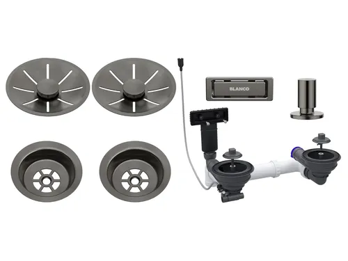 Blanco 207 444 Ablaufgarniturset InFino Satin Dark Steel - Zubehör - Küchenspülen, elegantes Design in Satin Dark Steel mit praktischer Exzenterbetätigung für komfortable Handhabung