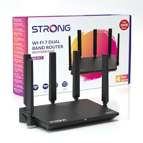 Strong BE3600 Wi-Fi 7 Router – Hochgeschwindigkeits WLAN-Router - Leistungsstarker Wi-Fi 7 Router mit bis zu 3600 Mbit/s, ideal für reibungsloses Streaming und Gaming. Ausgestattet mit Gigabit-LAN-Ports und einfacher App-Verwaltung für Ihr Heimnetzwerk.