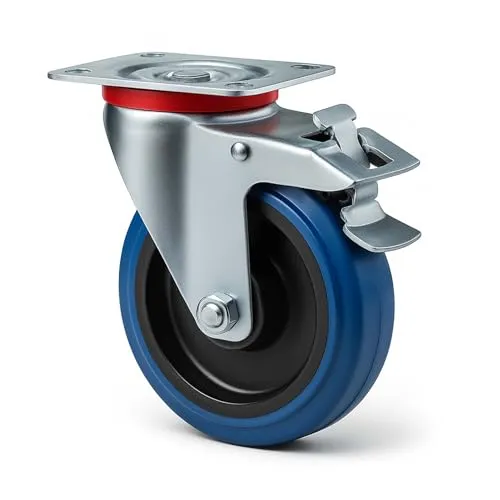 Wiltec Lenkrolle 125mm mit Kunststoffrad, Bremse und Anbauplatte Transportrolle bis 200kg leiser Lauf Möbelrolle Laufrolle Möbel-Lenkrolle
