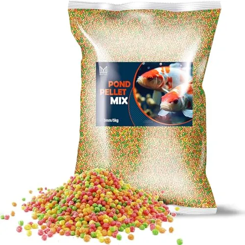 Mersjö Teichpellets für Koi-Karpfen 5 kg - Mersjö Teich-Pellets-Mix 5 kg, ideal für Koi-Karpfen und Zierfische. Hoher Proteingehalt für eine ausgewogene Ernährung. Perfekt für gesunde und aktive Teichbewohner.