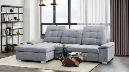 WERK2 Ecksofa Carmen, mit Bettfunktion & Bettkasten, optional Sitztiefenverstellung, ohne Sitztiefenverstellung, Struktur weich, hellgrau