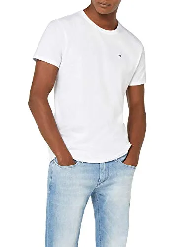 Tommy Jeans Herren T-Shirt Kurzarm TJM Original Slim Fit, Weiß (Classic White) - T-Shirts für Herren aus 100% Bio-Baumwolle, ideal für lässige Looks oder als Pyjamaoberteil, mit Tommy Jeans Flag für einen stylishen Touch.
