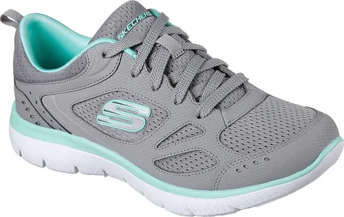 SKECHERS Damen Sneaker "SUMMITS-SUITED" in Grau-Mint, Gr. 39 - Beliebte Damen Sneaker von Skechers aus Leder und Mesh mit weicher Polsterung für hohen Tragekomfort. Ideal für Freizeit und Training, mit runder Schuhspitze und leicht profiliertem Gummisohlendesign.