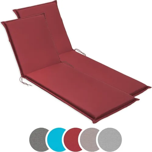 sleepling 2er Set Gartenliege Auflage, 190 x 58 cm, rot - Gartenmöbelauflagen – Komfortable 6 cm dicke Polster für entspannte Stunden im Freien, mit abnehmbarem, waschbarem Bezug und sicherer Befestigung.