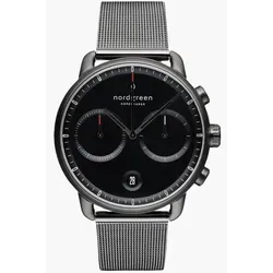 Nordgreen Copenhagen - PI42GMMEGUBL - Herren-Armbanduhr Quarz - PIONEER - Elegante Herren-Armbanduhr von Nordgreen Copenhagen mit anthrazitfarbenem Edelstahlmesh-Armband und Saphirglas. Mit Datumsanzeige und Chronograph für präzise Zeitmessung.