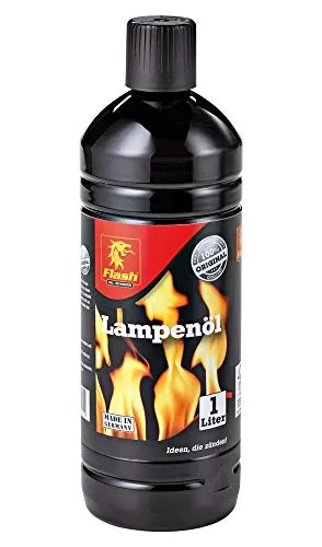 Flash Lampenöl 1000 ml - Klares Lampenöl für Fackeln und Laternen - Ideal für Petroleumlampen, sorgt für eine gleichmäßige und saubere Flamme. Mit praktischem Kindersicherheitsverschluss.